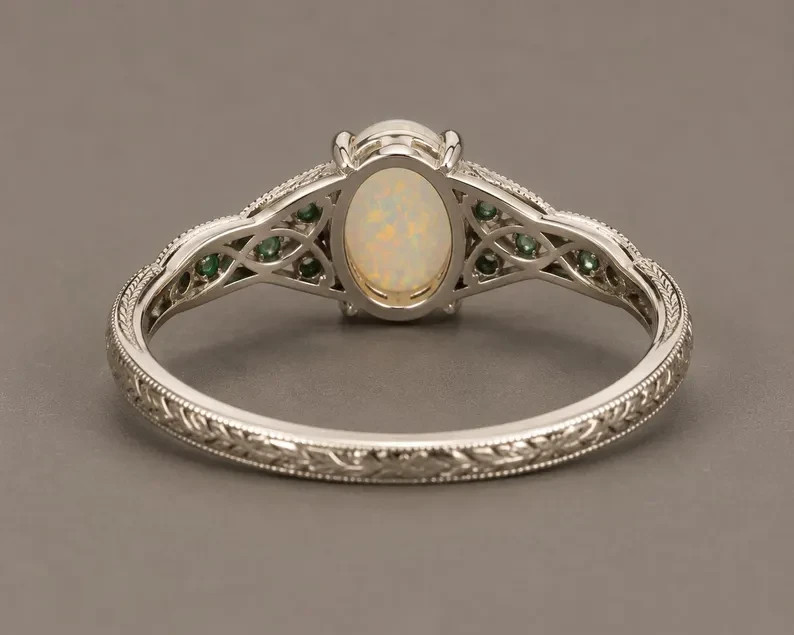 Natural Ethiopian Opal Ring 925 Sterling Silver Vintage Filigree Floral Ring