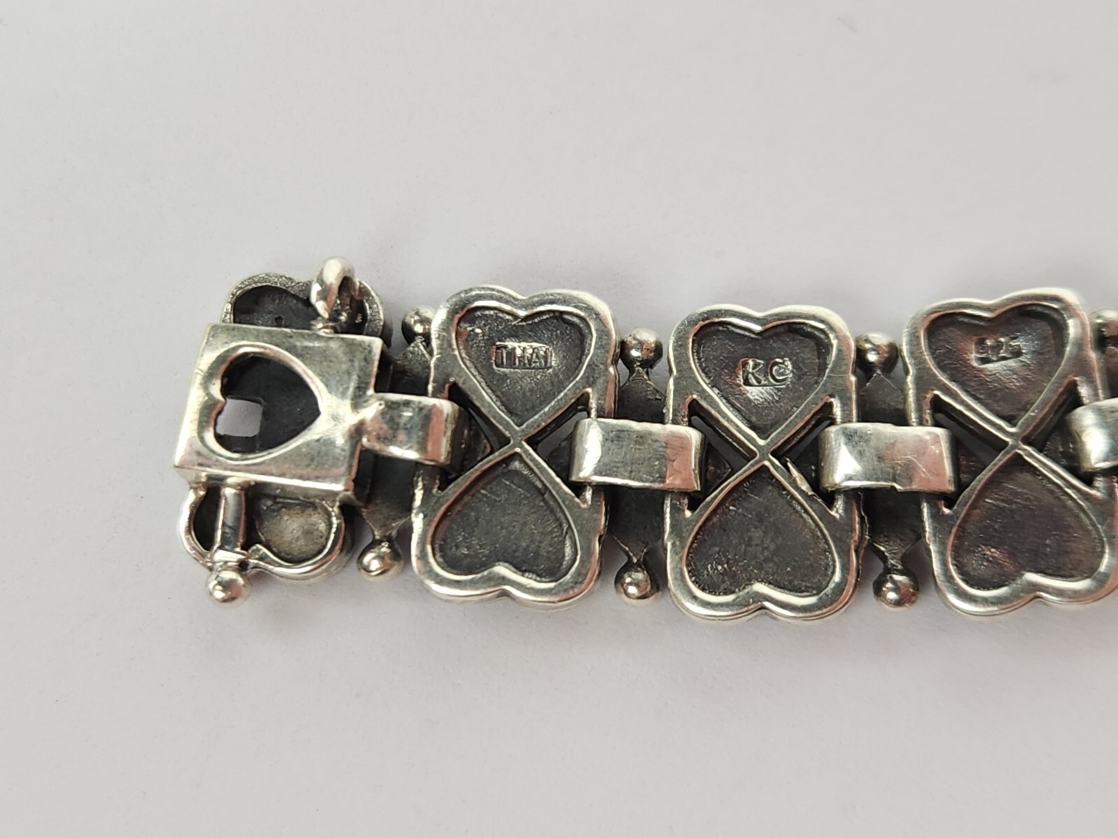 Thai Sterling Silver 925 Marcasite Heart Bracelet 7.5 In – THAI KC 925 – HSNO