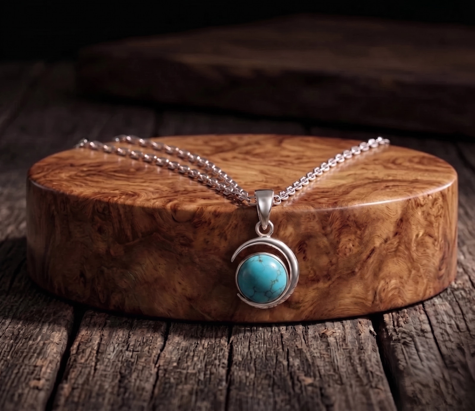 Sterling Silver Turquoise Pendant Handmade Celestial Womens Turquoise Jewelry