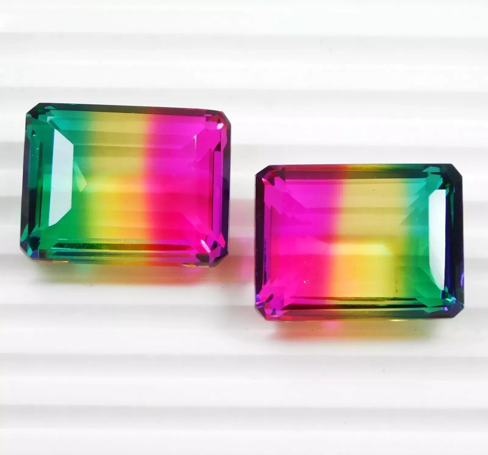 Watermelon Tourmaline Emerald Cut 100+ Ct Natural Certified Pair Loose Gemstone