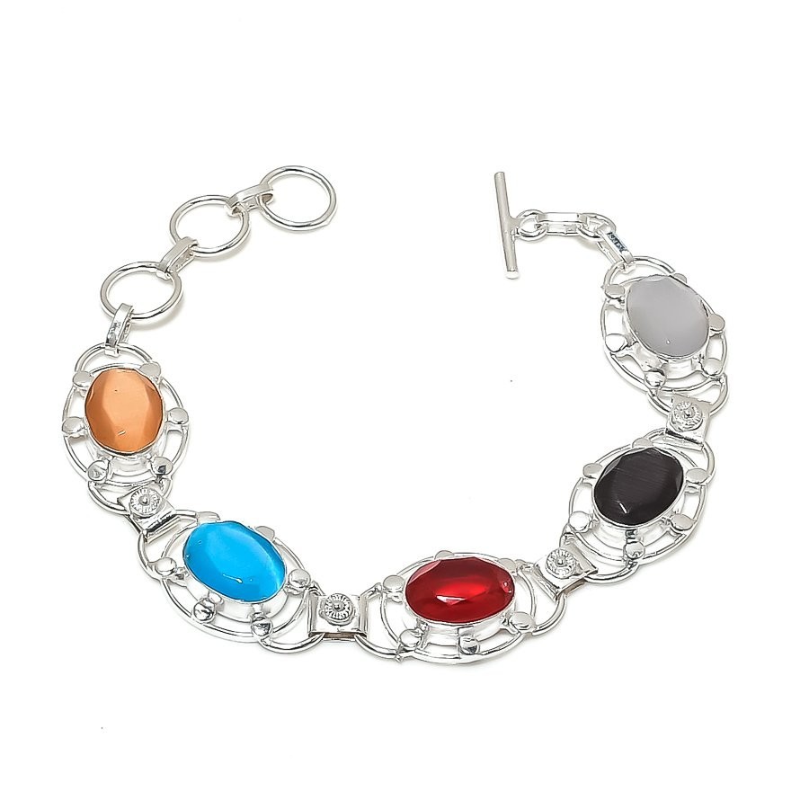 Multi Color Monalisa Gemstone 925 Sterling Silver Jewelry Bracelet Size 7-8″