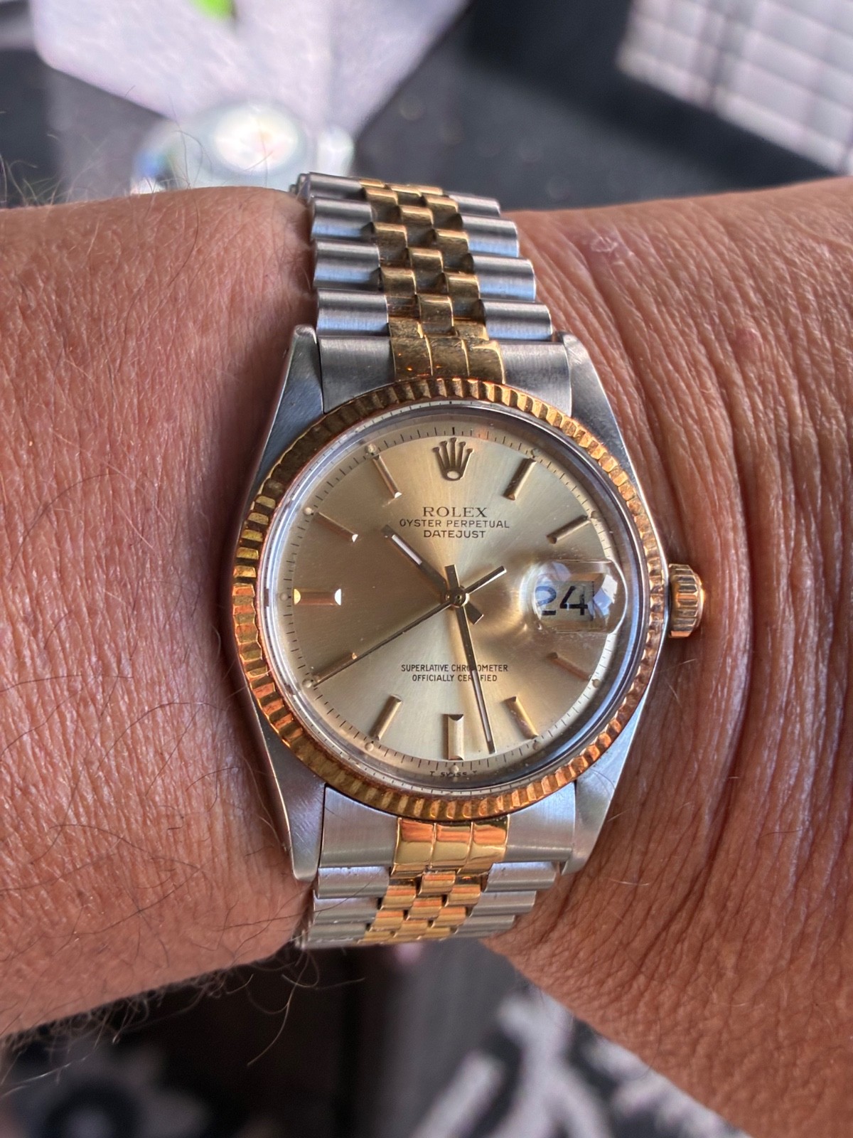 Rolex Datejust 16013 Gold and Silver Jubilee Bracelet with Gold Bezel