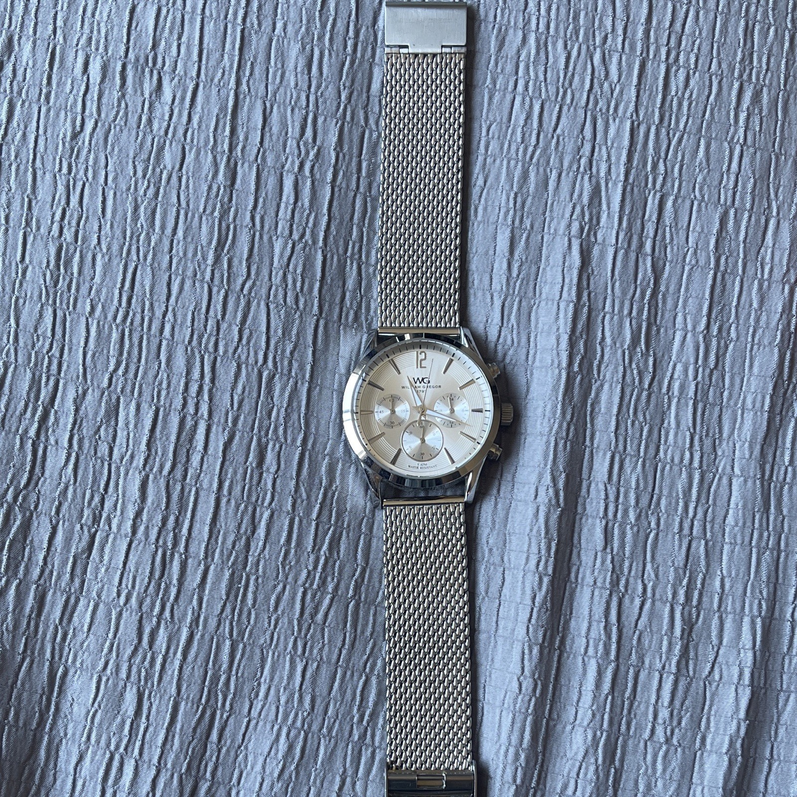 William Gregor WG Men’s Quartz Analog Watch Silver Dial Mesh SS 40mm 50m
