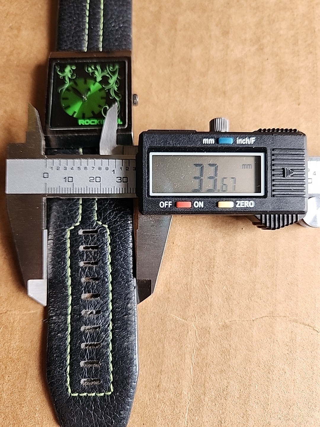 ROCKWELL VOGUE MERCEDES GREEN WRISTWATCH WITH BLACK BAND & NEW BATTERY WORKS