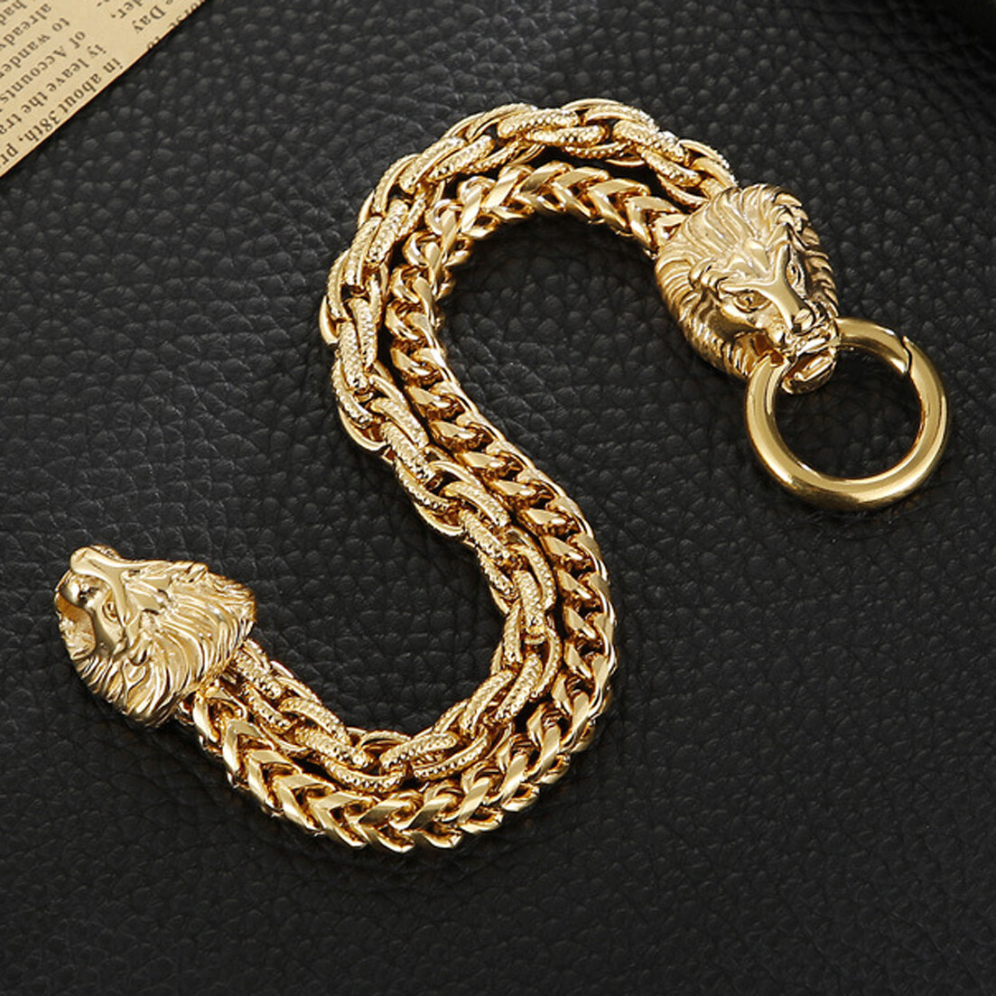 Mens Heavy Stainless Steel Lion Head Franco Link Curb Chain Bracelet 8.86″ 14mm