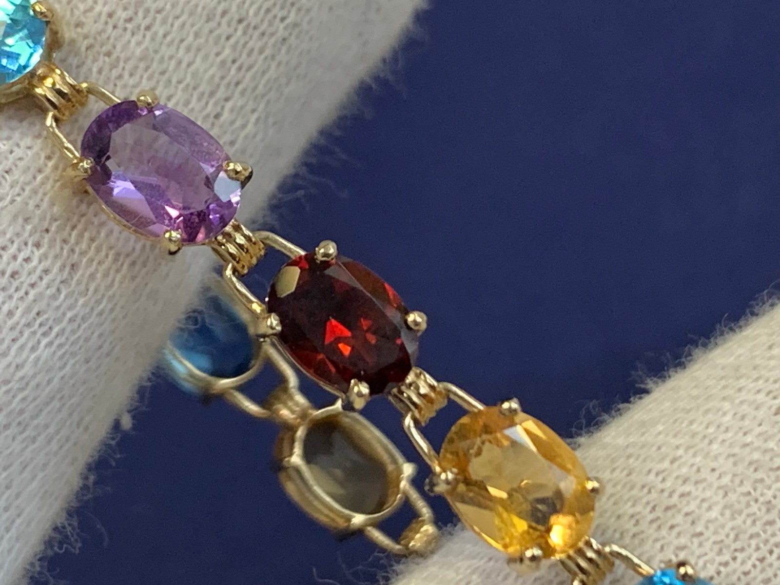 10K Yellow Gold Bracelet 7.69g Fine Jewelry 7″ Multicolor Stones *READ*