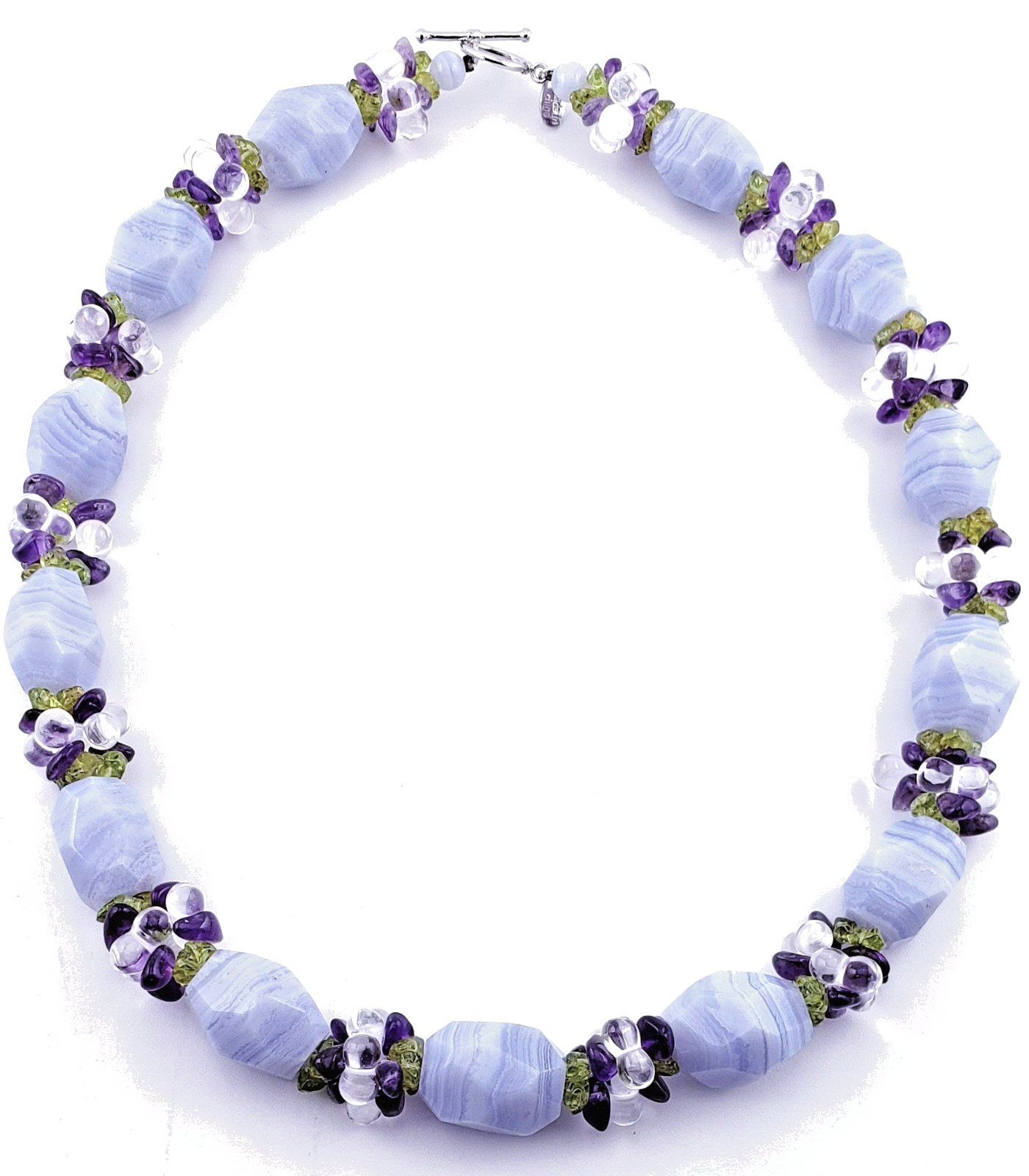 Ross Simons Necklace Blue Agate Peridot Amethyst Quartz 19″ Sterling Silver 822