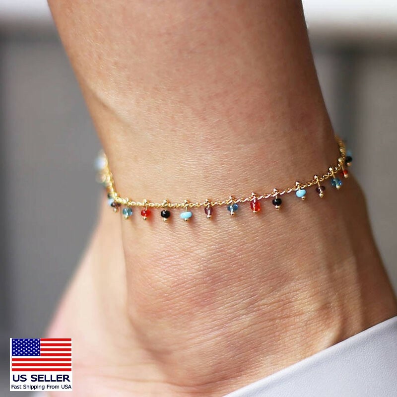 Fashion Women Ankle Chain Jewelry Anklet Bracelet Rainbow Colorful Beads 1016