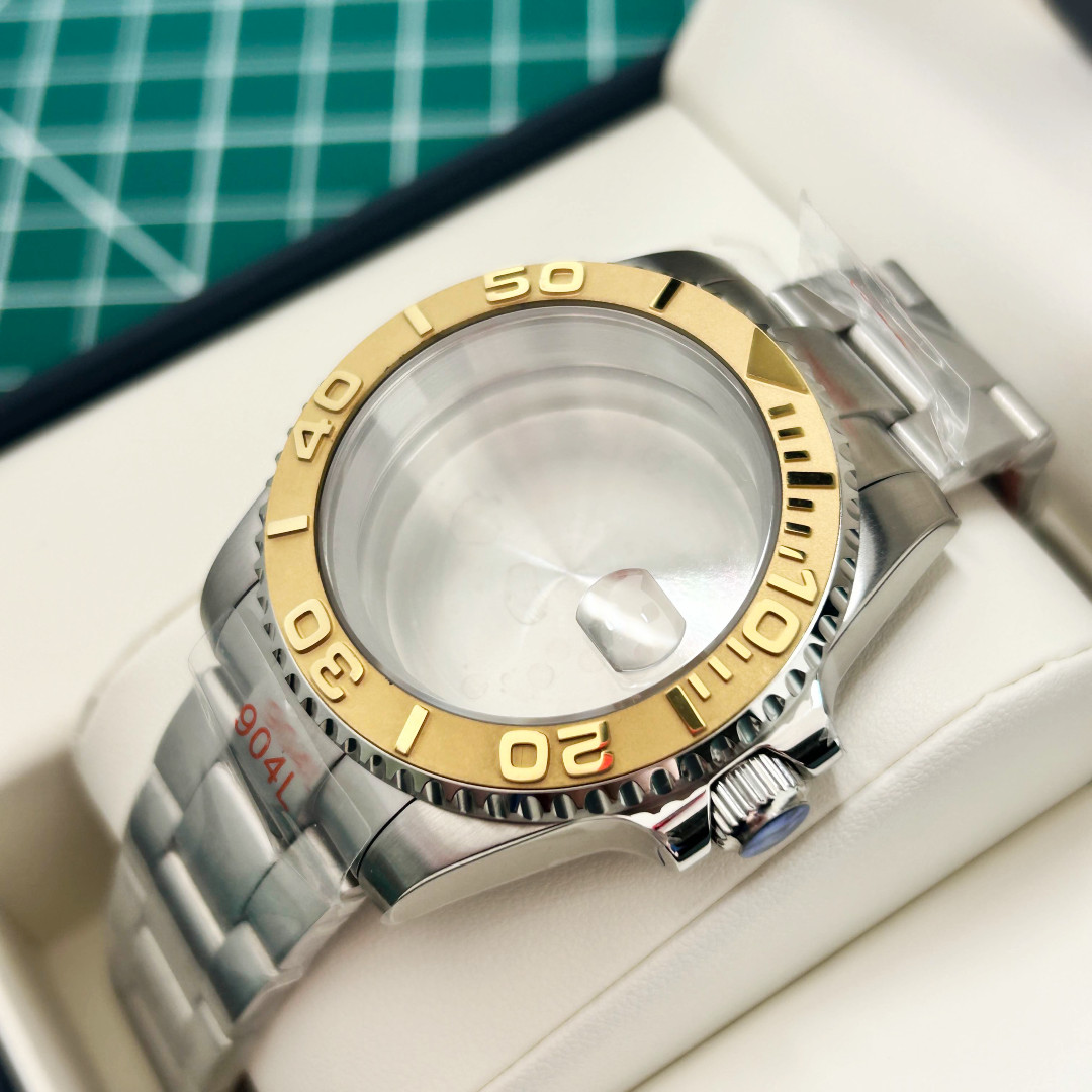 Gold Ceramic Bezel Silver 20ATM 40mm Watch Case Strap Mod Fit NH34 NH35 NH36