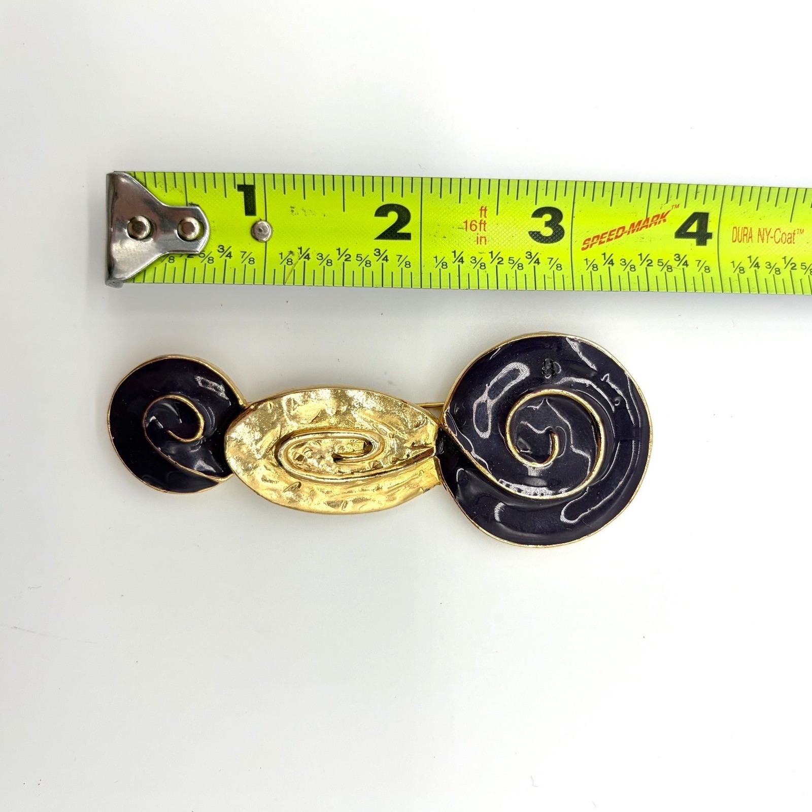 Vintage Black and Gold Enamel Swirl Brooch Pin Statement Abstract Art Decor