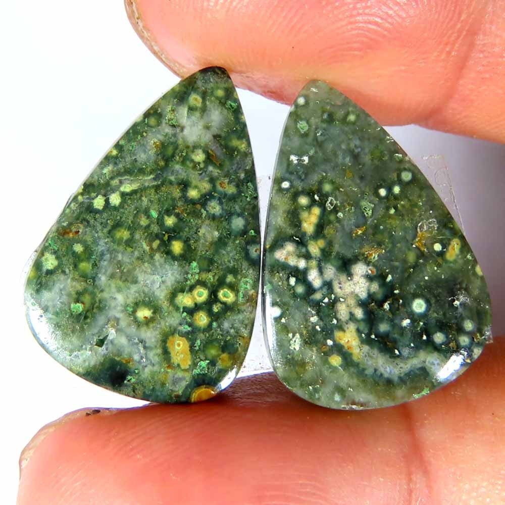 13.45Cts. 100% Natural Ocean Jasper Loose Gemstone 14x21x3mm Pear Pair Cabochon