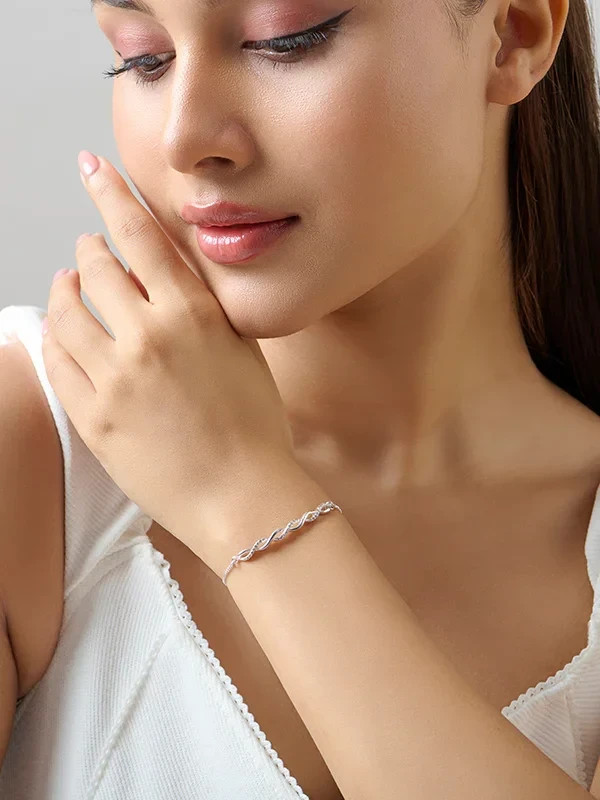 925 Sterling Silver Infinity Bracelet CZ Adjustable Slider Bracelet for Women