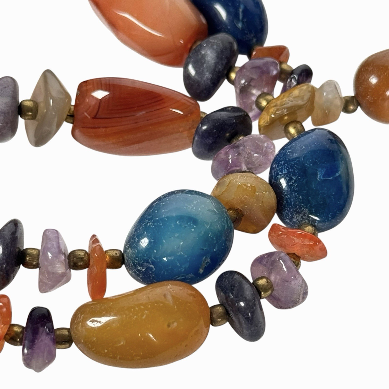 27” Multi-Stone Polished Banded Agate Gemstone Bead Rock Necklace Amethyst Amber