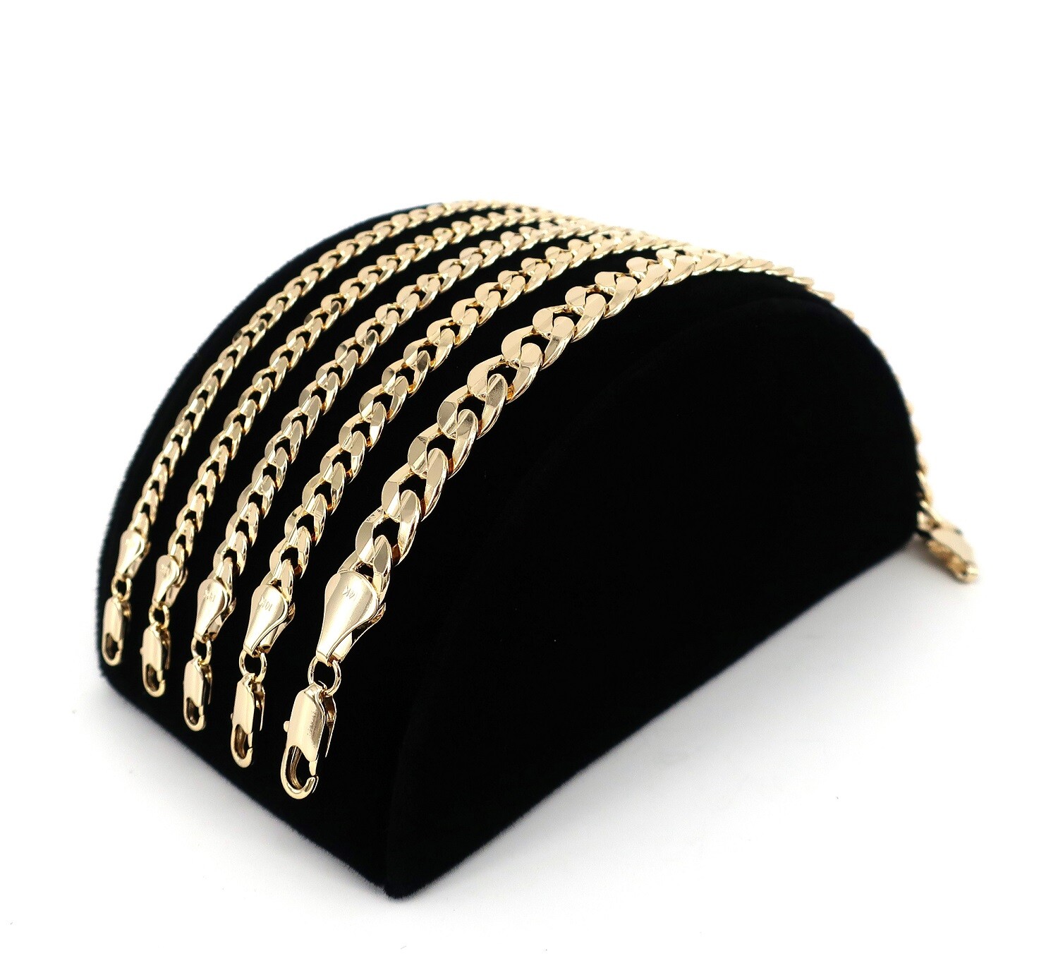 Concave Cuban link Chain Necklace Bracelet 5mm to 10mm Yellow 14K Gold Plated