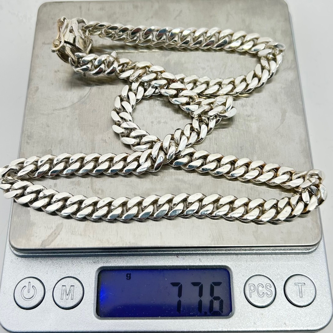 Heavy 77g Solid .999 Silver Miami Cuban Link Chain 10mm 20in Box Clasp