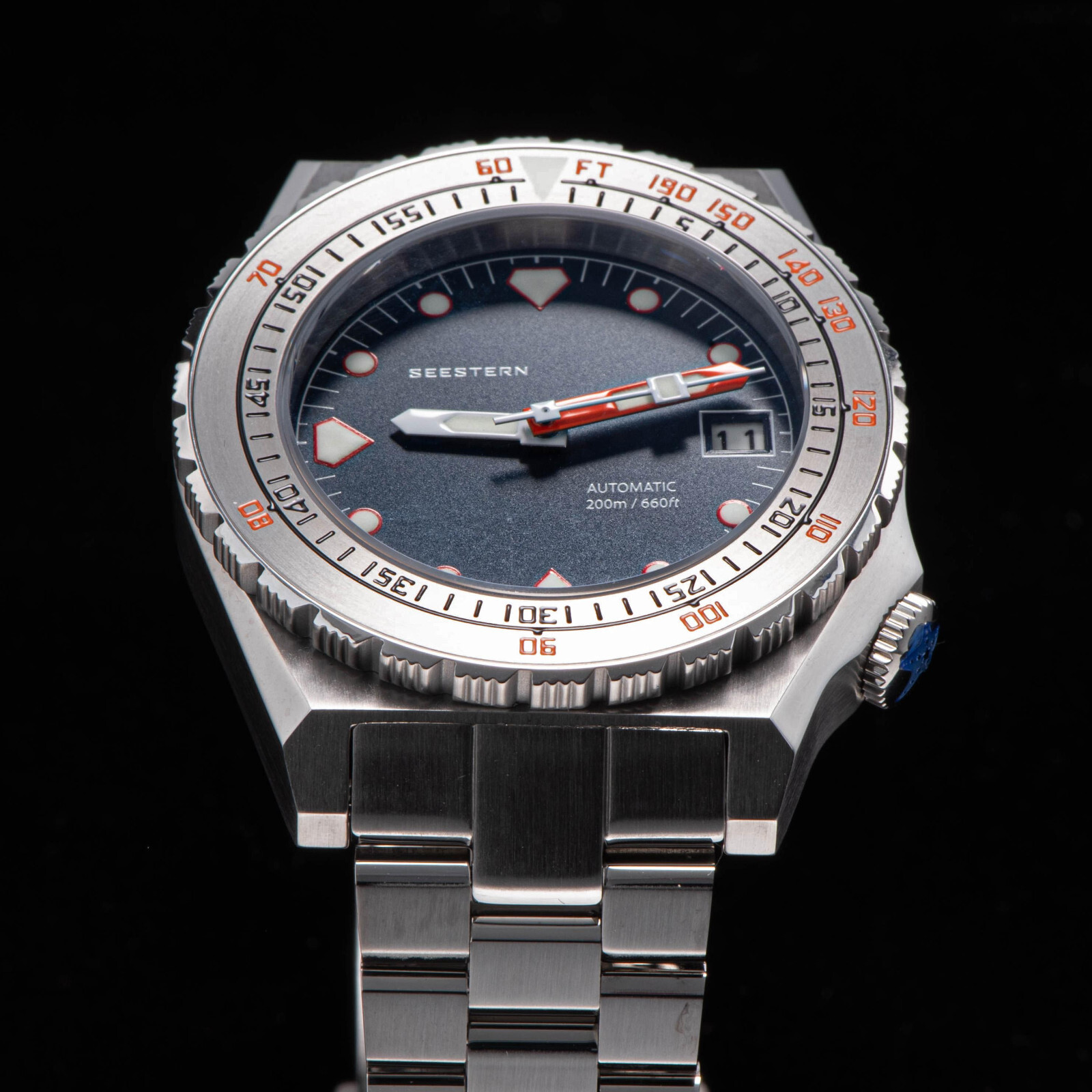 Seestern V3 S407-600T.E LUME DATE Bezel 200m DIVER’S Mens Sport Watch DEEP BLUE