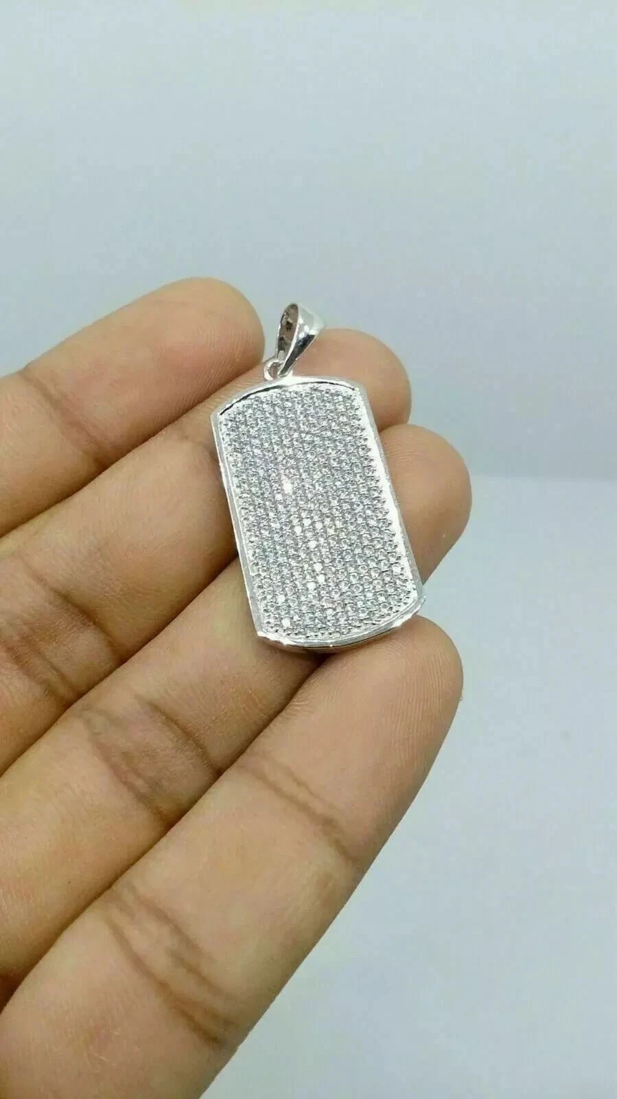 2Ct Round Cut Simulated Diamond Dog-Tag Pendant In 14K White Gold Plated