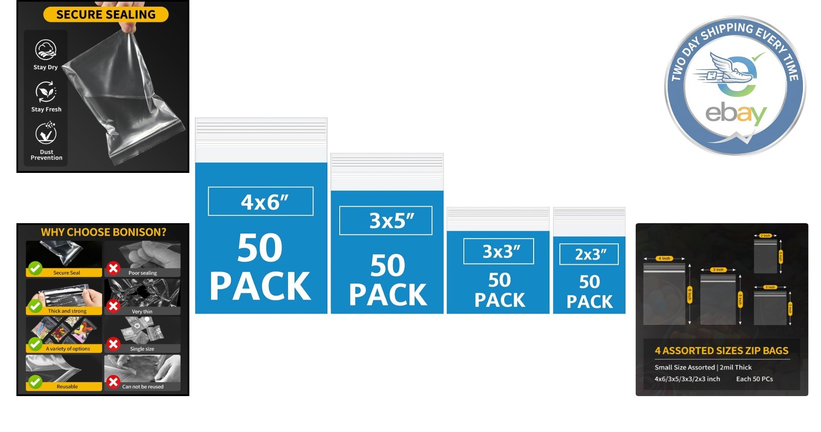 Clear Small Plastic Bags – 200 Count in 4 Sizes, Ideal for Crafts and Packaging
