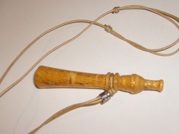 Turkey Call “Outdoor Jewelry” Necklace – Honey color Curly Koa 3 1/4 in X 19/32