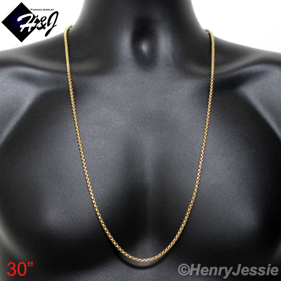 18-36″MEN Stainless Steel 3mm Gold Plated Box Link Chain VIRGIN MARY Pendant*G26