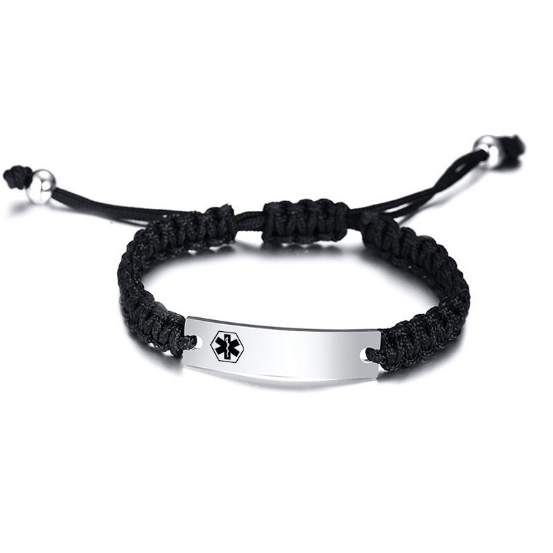 Personalized Medical Alert ID Men’s Bracelet Braided Rope Daily Wear Classic
