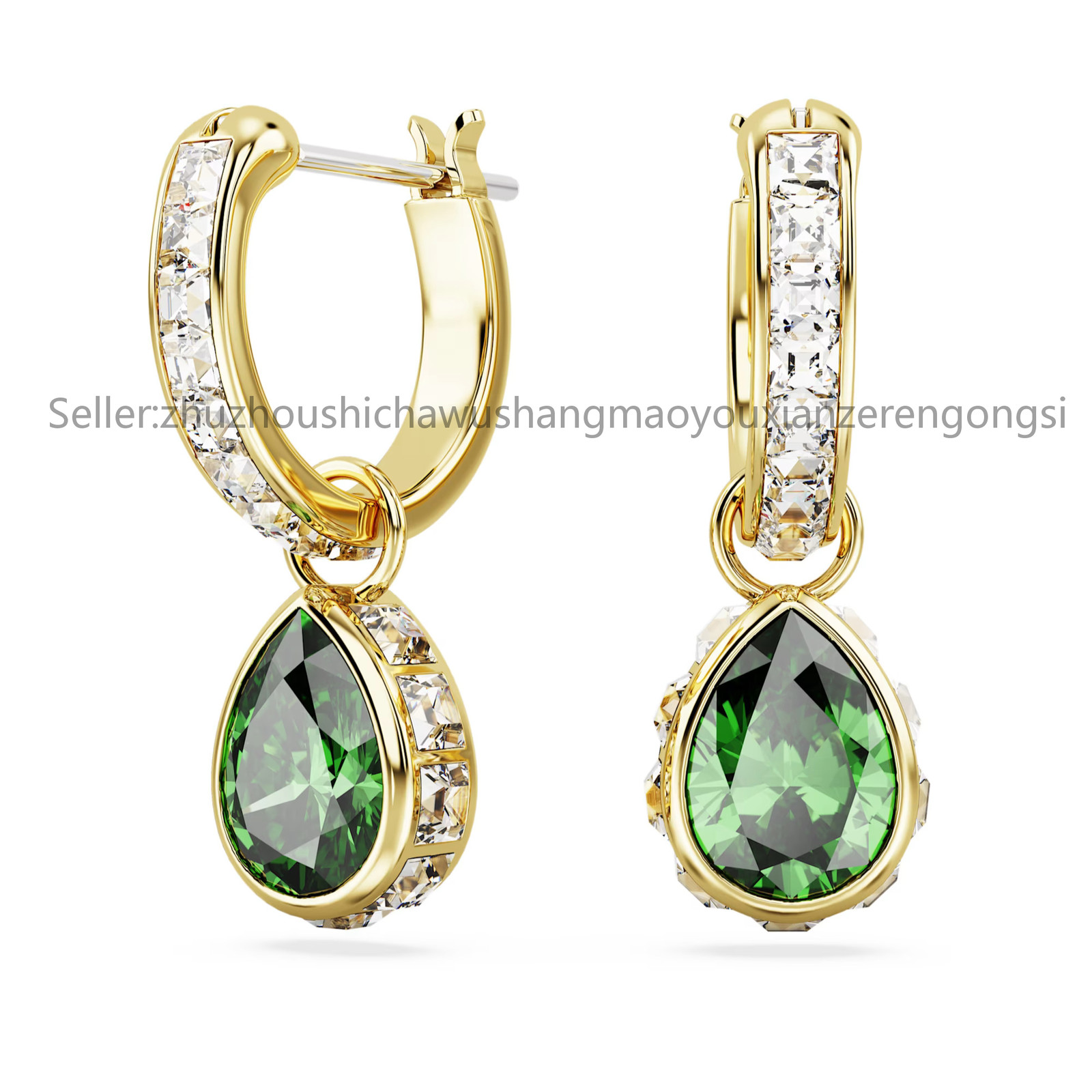 Chroma Green Gold Tone Plated Drop Earrings Pear Cut New