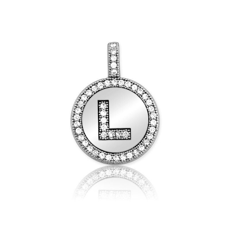 Sterling Silver Micro Pave Circle “L” Pendant with Chain