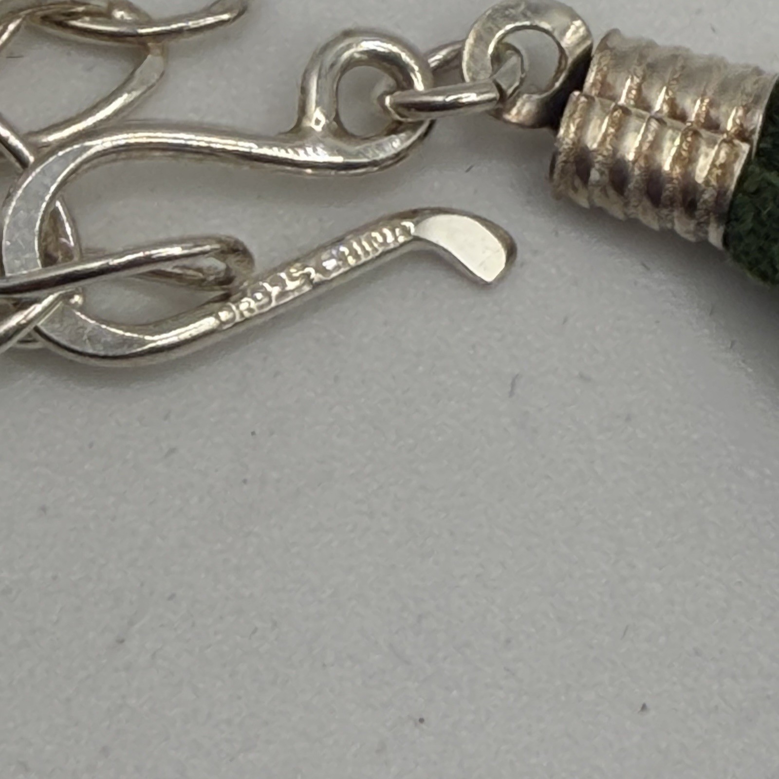 Jay King 925 Green Amber Turquoise Pendant On Green 5 Strand Leather Necklace