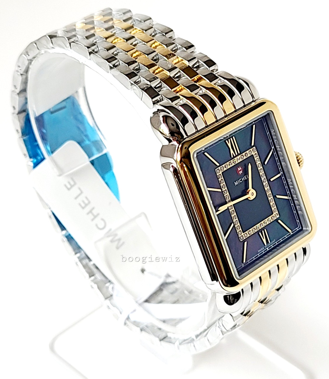 MICHELE SWISS DECO II DIAMOND 2 TONE NAVY FACE WATCH, MWW06X000050 NIB