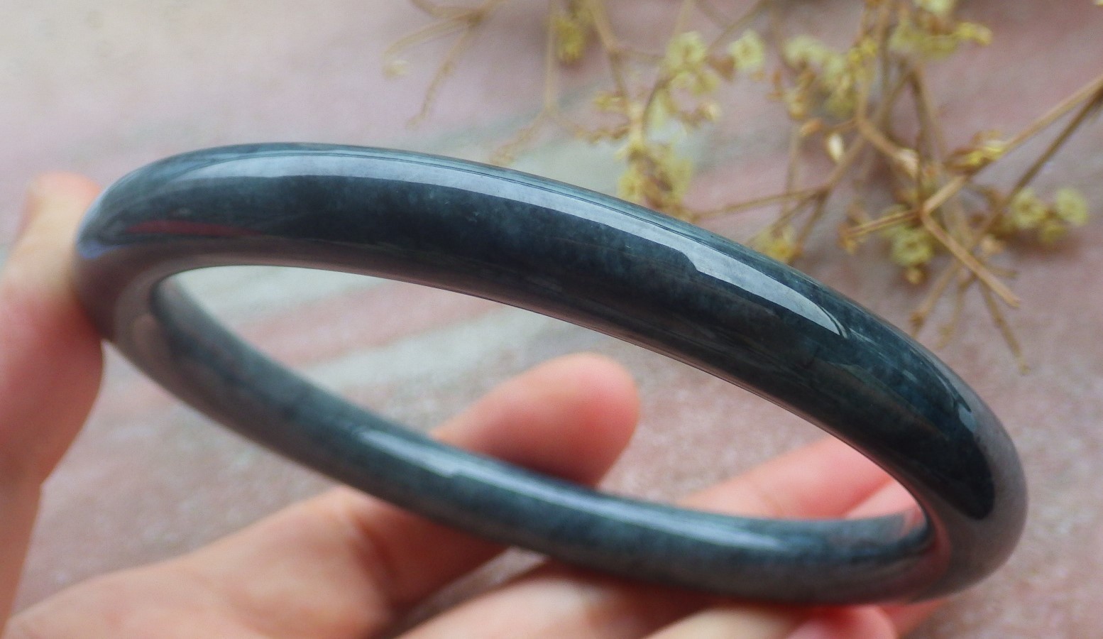 Video Certified Black 100% A JADE Jadeite Circle Bangle Bracelet 69 mm 手镯 734870