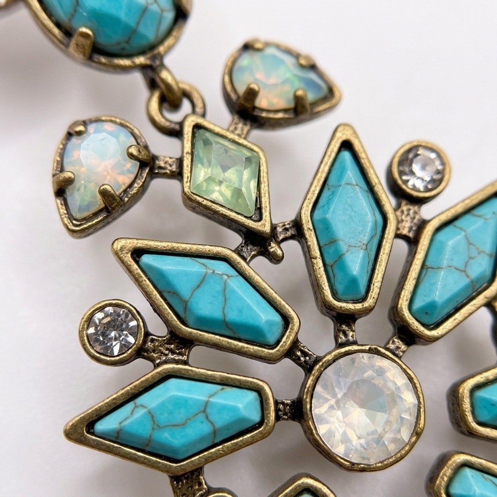 Kendra Scott Antique Brass Turquoise and Crystal Geometric Statement Earrings