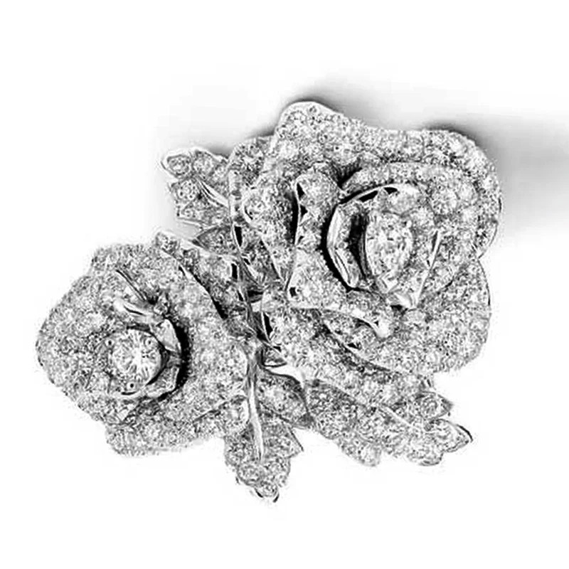 Floral Shape Statement Ring Simulated Zirconia Silver Tone Prong Set Jewelry