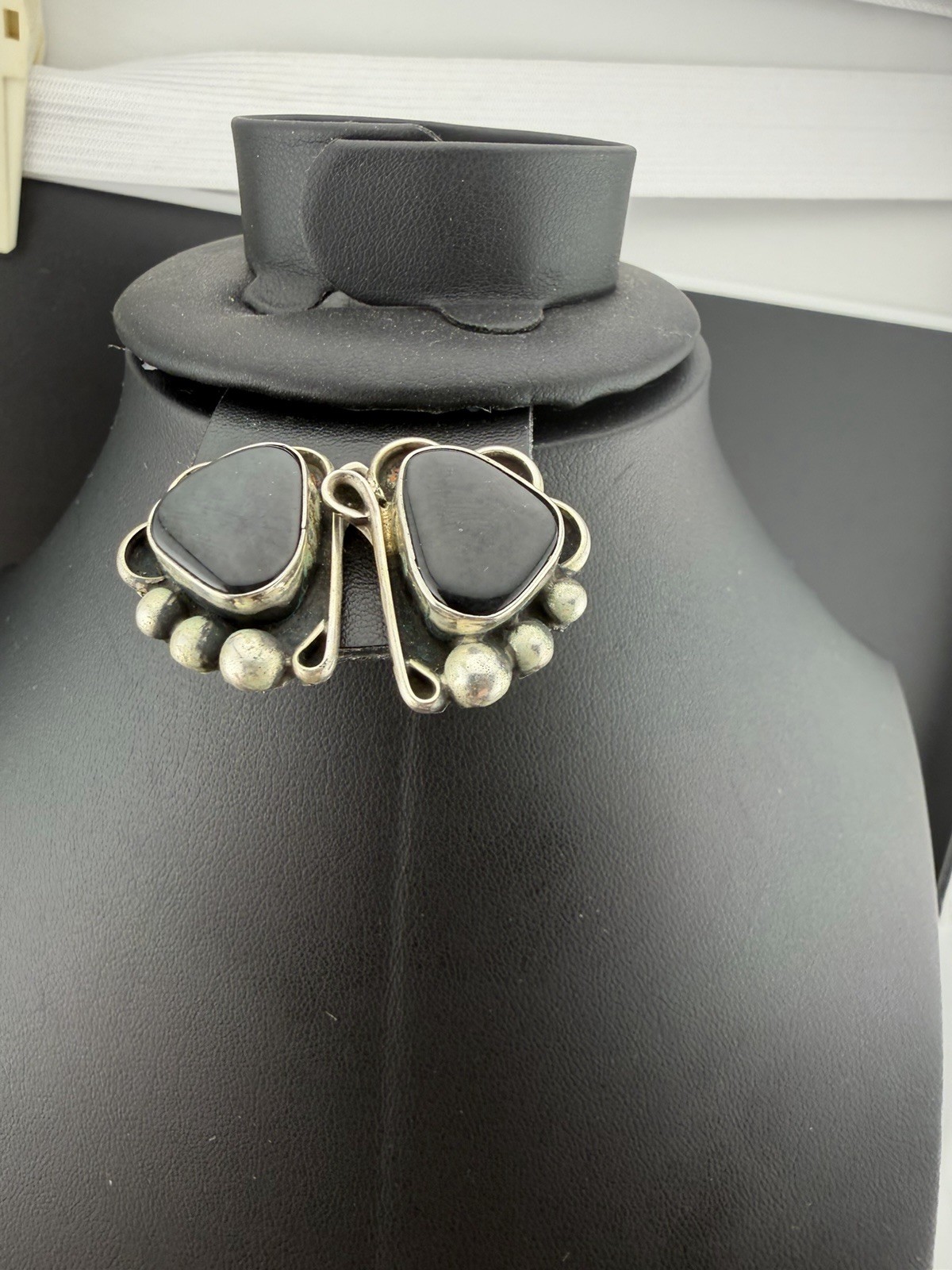 WS Sterling Silver Black Onyx Modernist Stud Earrings 11.7g Signed