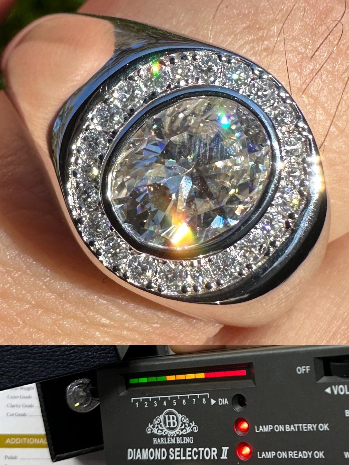 Big 2.4ct Oval Cut MOISSANITE Solitaire Men’s Real Solid 925 Silver Ring Pinky