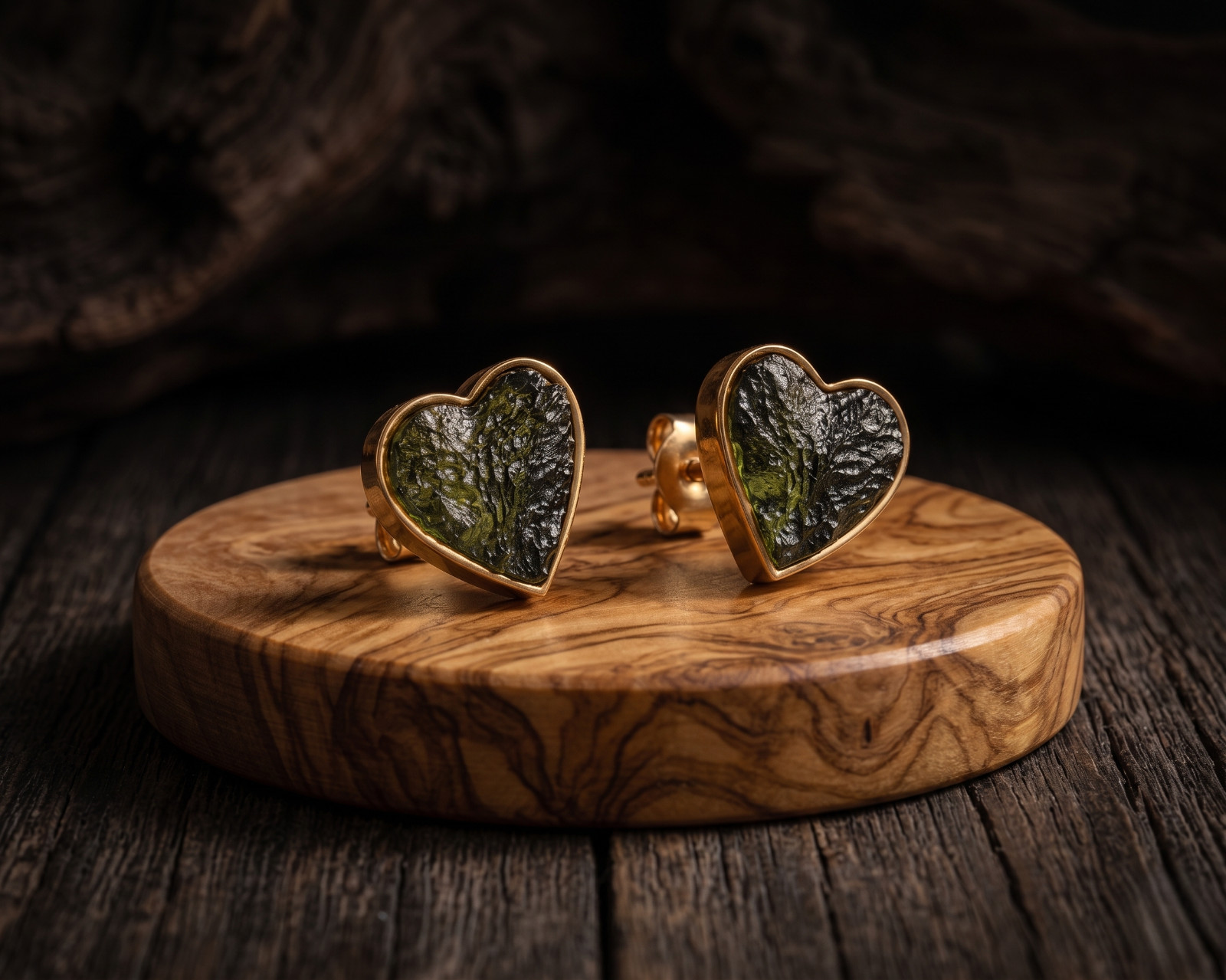 18k Gold Filled Dainty Studs Green Moldavite Gemstone Women Earring Gift For Her