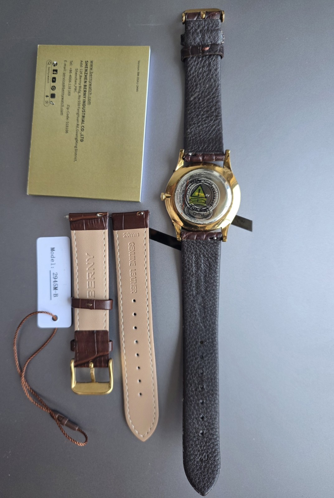 Berny 38mm Quartz Watch with Additional Premium Leather Strap