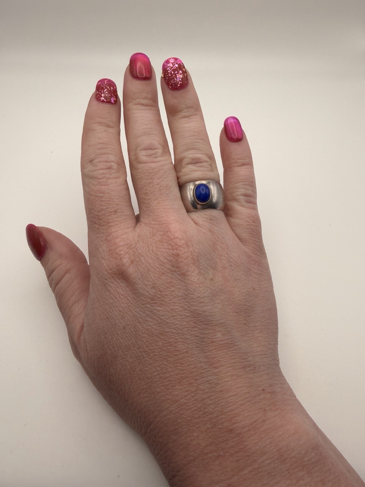Vintage JK Sterling Silver Lapis Lazuli Ring Size 6 Wide Band Statement Signed