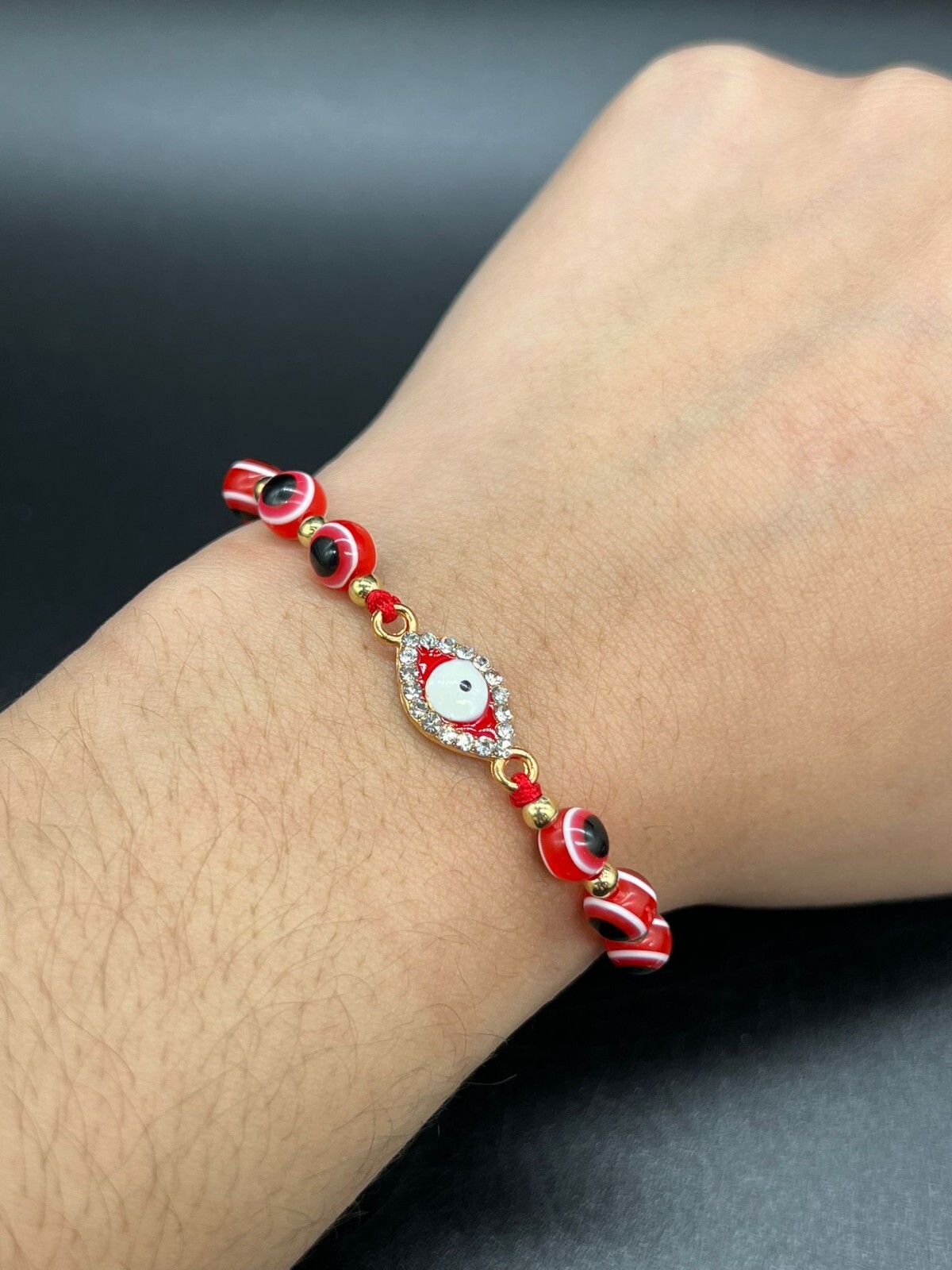 Evil Eye Many Colors Bead Gold Tone Adjustable Bracelet