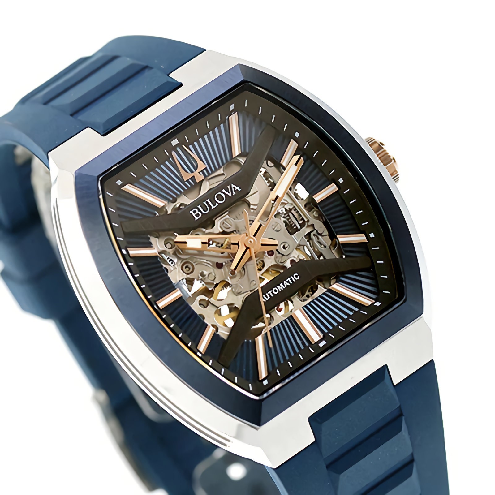 Bulova Maquina 98A318 Automatic Blue Skeleton Dial Stainless Steel Men’s Watch