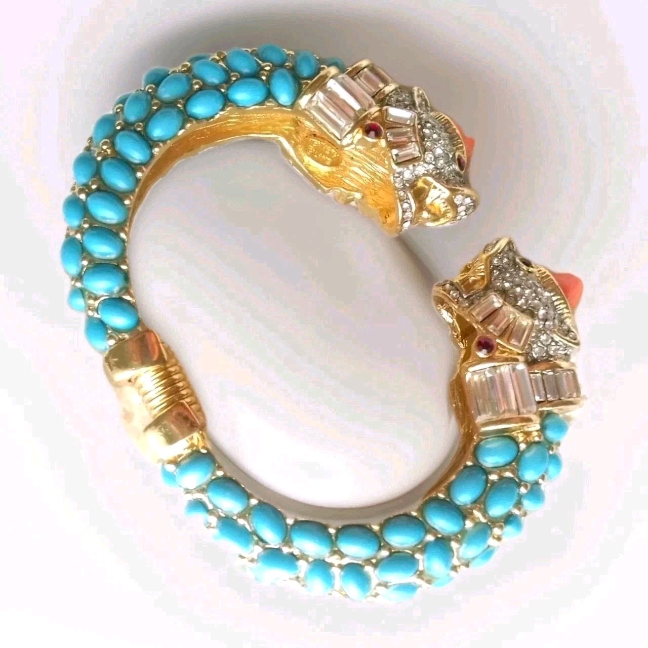 KENNETH LANE KJL KOI FISH GP CUFF/BRACELET TURQUOISE/CORAL CABS RED/ICE CRYSTALS