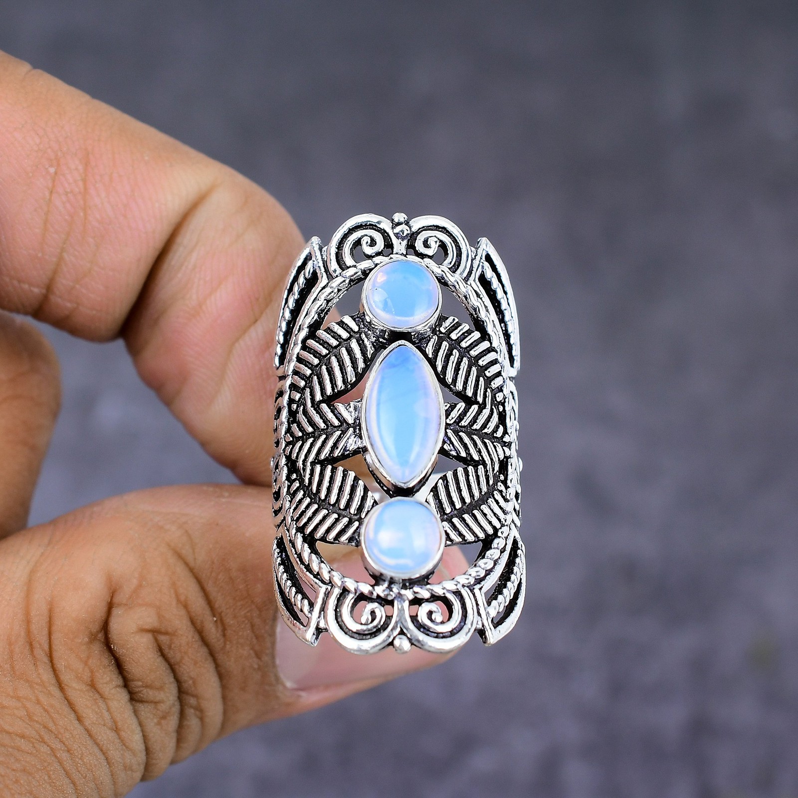 Milky Opal Gemstone Handmade 925 Sterling Silver Gift Jewelry Ring Size 7 Y885