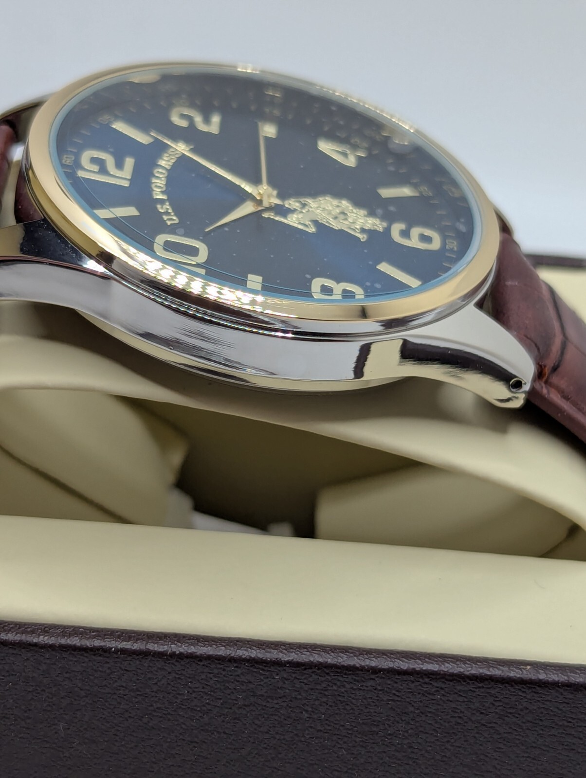 U.S. Polo Assn Mens Brown Band Silver Case 12-Hour Dial Casual Wristwatch