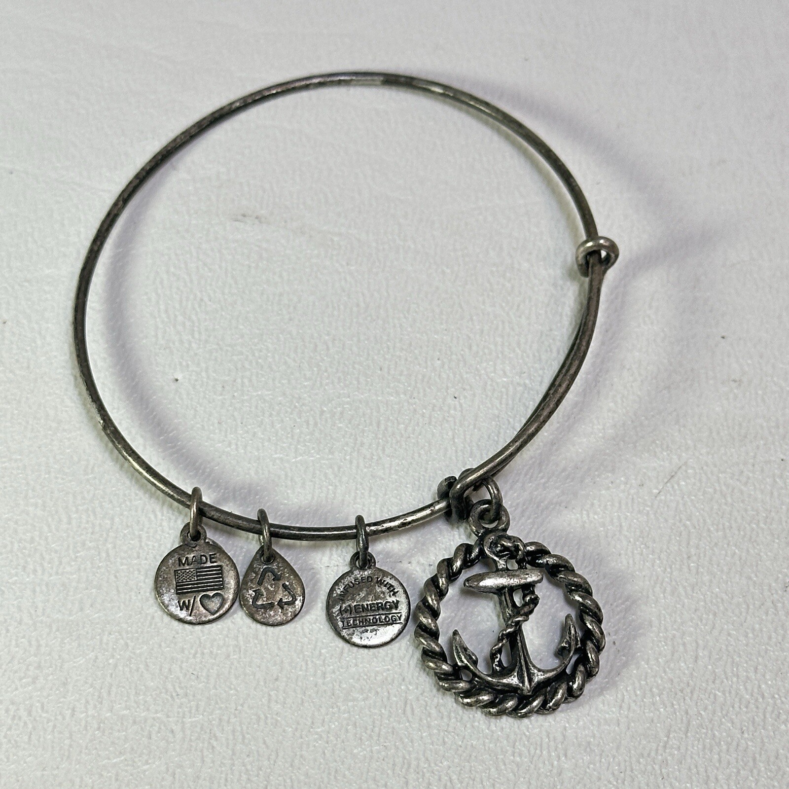 Alex & Ani Bracelet Nautical Anchor Charms Bangle Rafaelian Silver Tone Finish