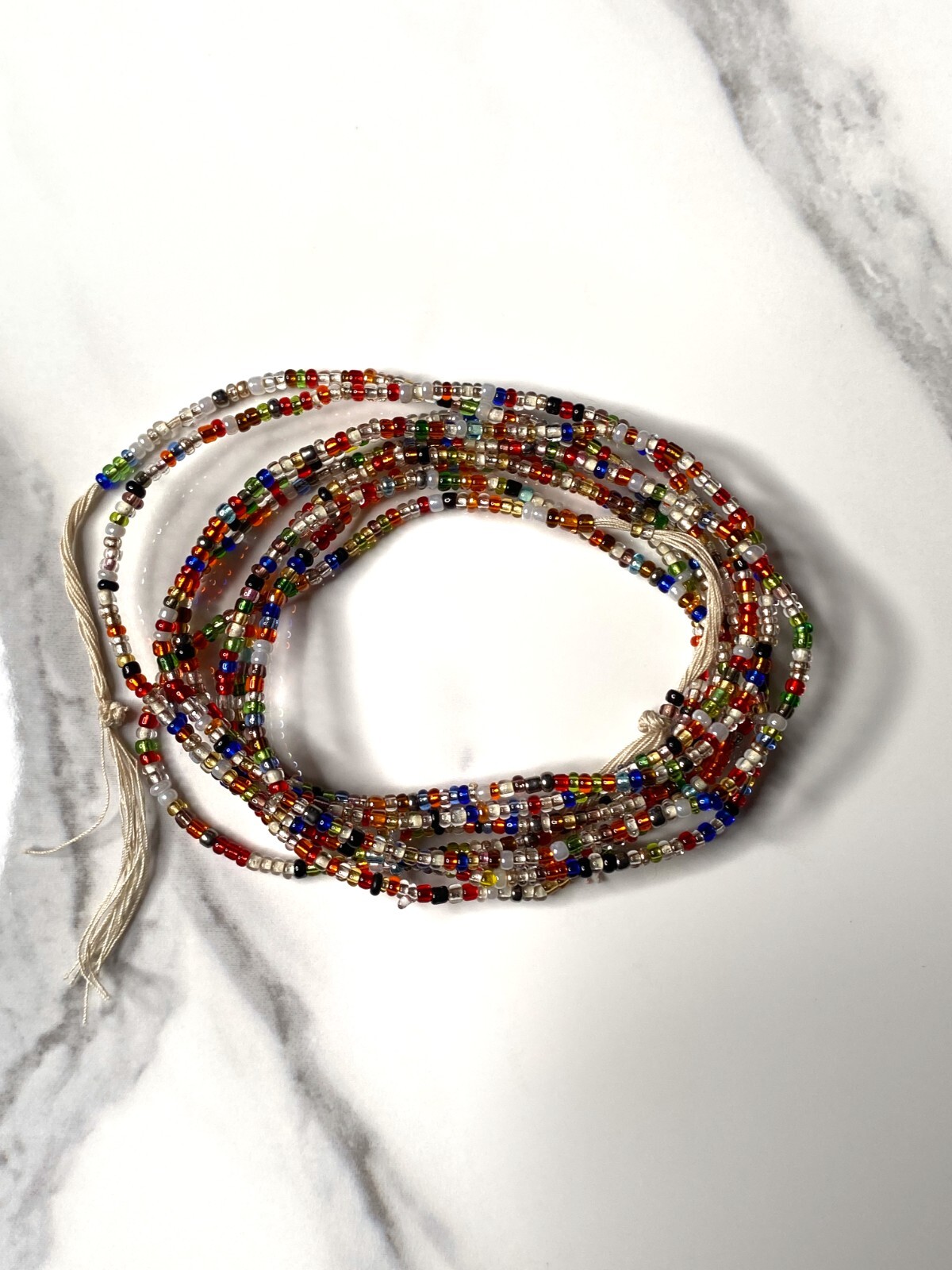 Green,Blue,White,and Mixed Beads (Sunny Days) 60-inch Tie-on Cotton Waist Beads