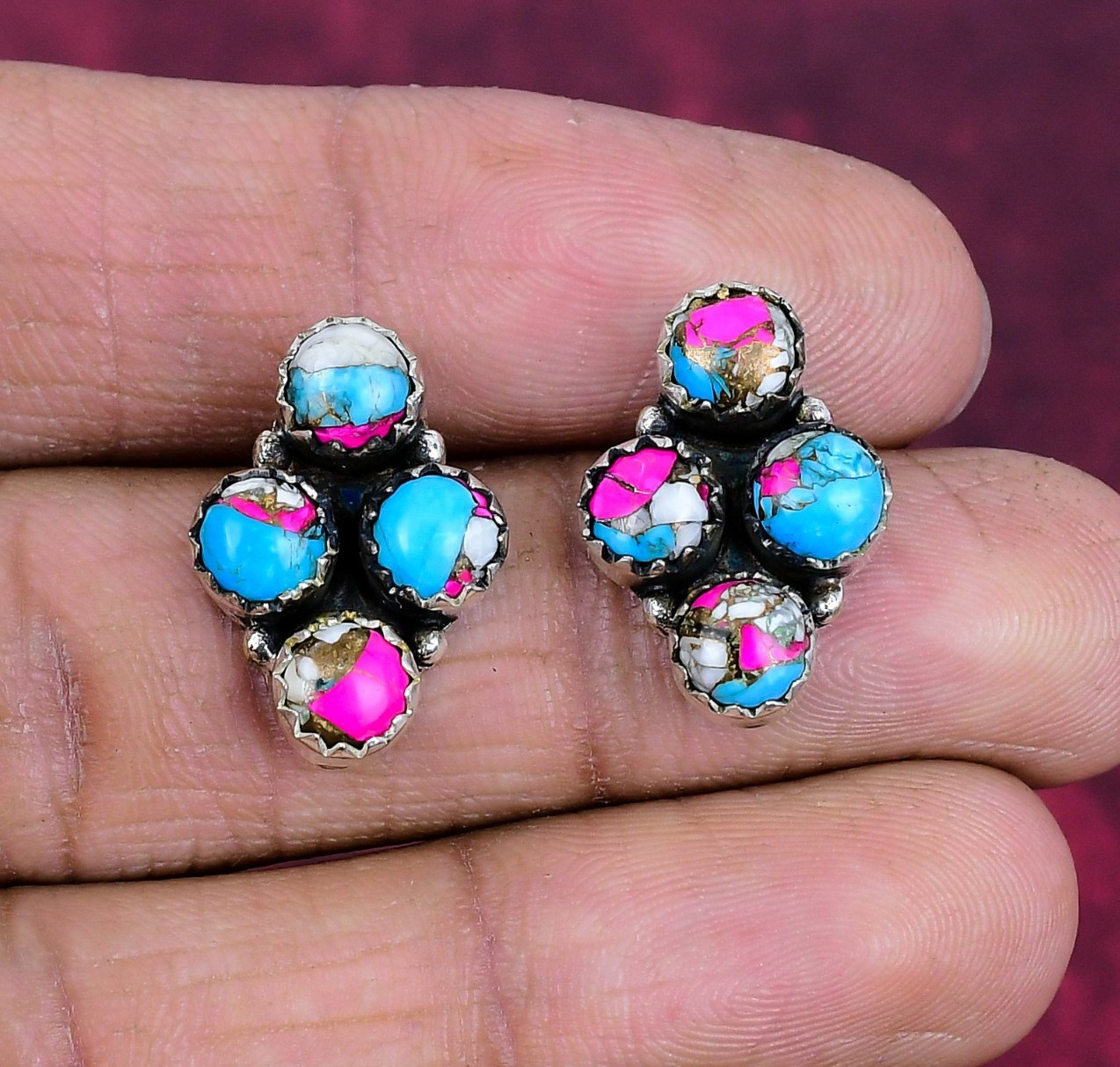 Cotton Candy Turquoise Gemstone Handmade 925 Sterling Silver Jewelry Earrings