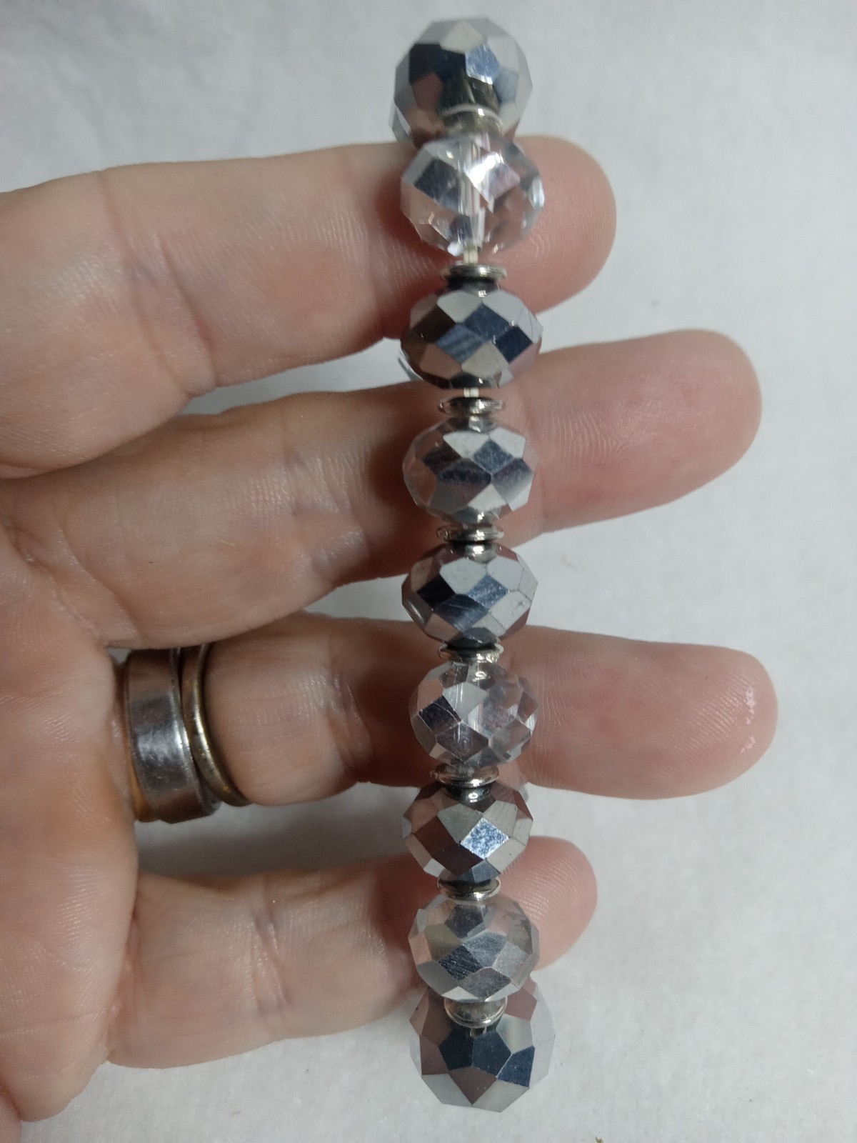 Stretch Beaded Sparkle Bracelets Silver & Clear Beads With Silver Spacers