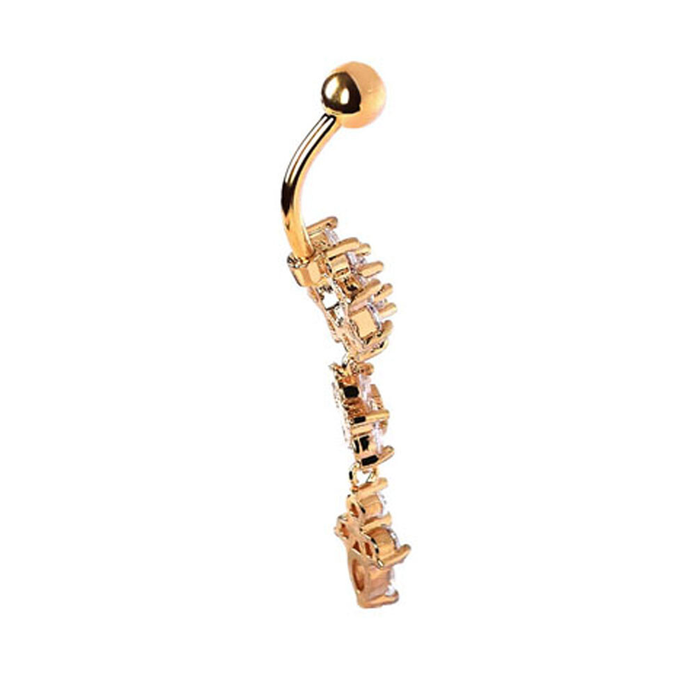 CZ Flower Belly Button Ring Surgical Steel Dangle Navel Bar Barbell Piercing 14g