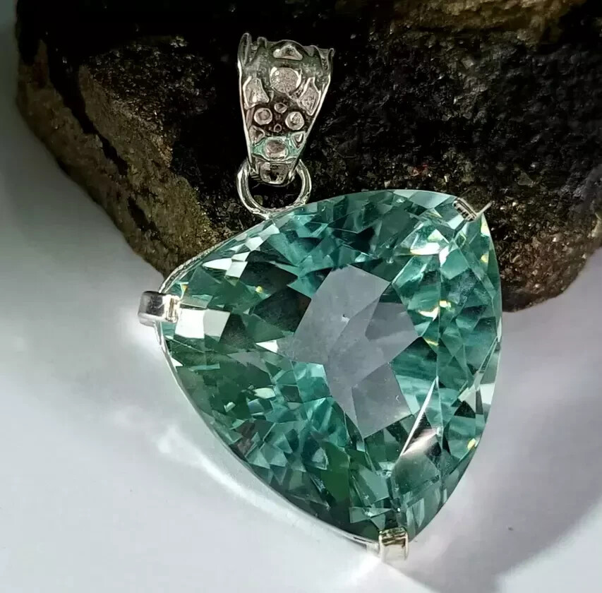 Brazilian Certified Natural Trillion 90.3 Ct+ Green Topaz Pendant SG Gemstone