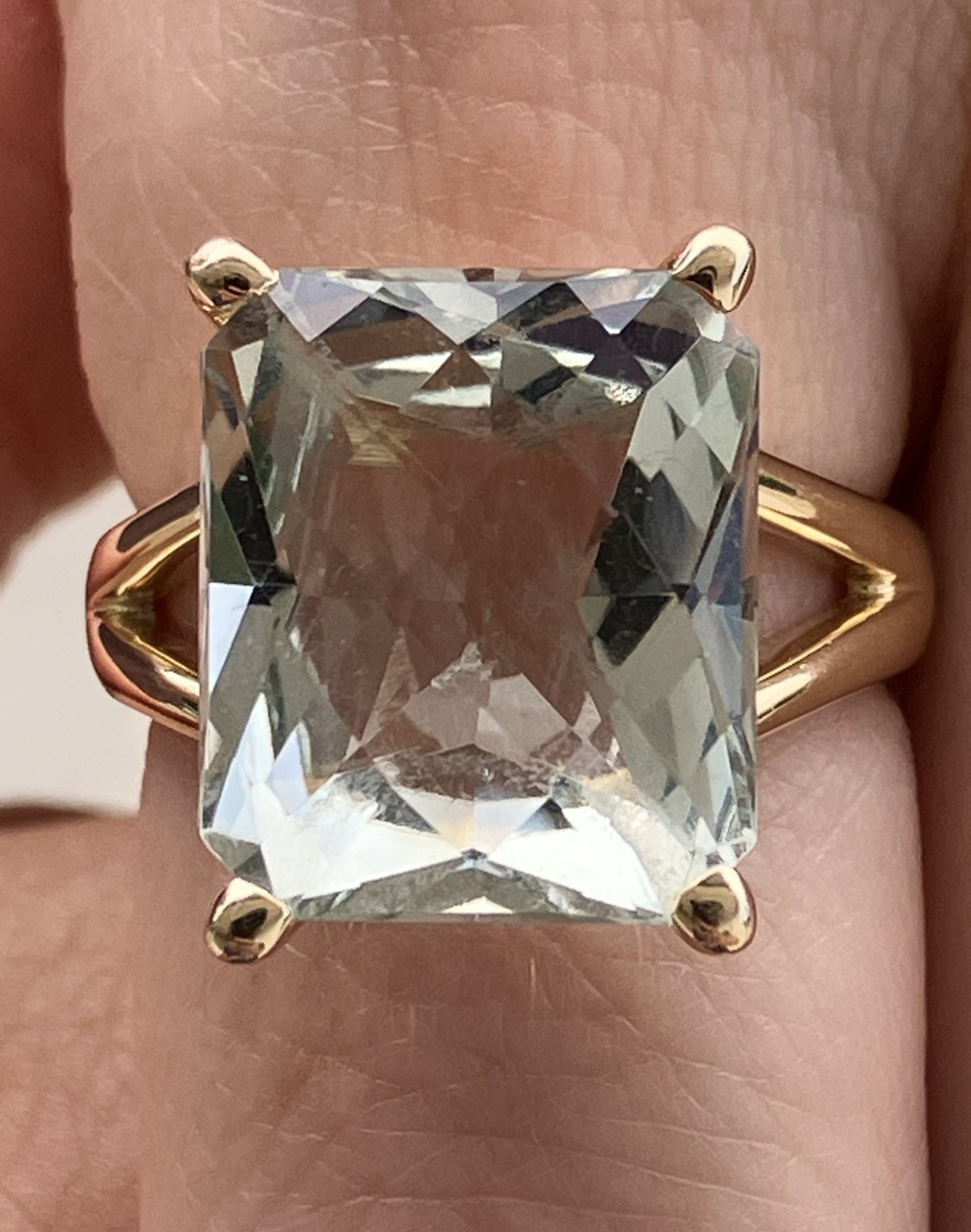 Effy 14K Gold Green Amethyst Cocktail Ring Large 13.9mm Cushion Cut Size 7, 7g