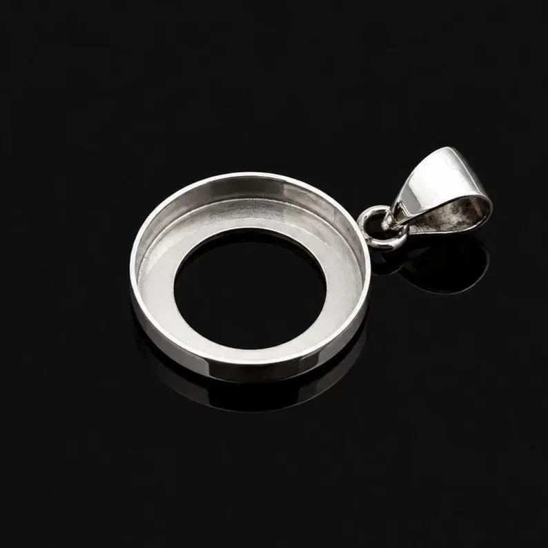 925 Sterling Silver 10mm Round Bezel Pendant Setting Handmade DIY Jewelry